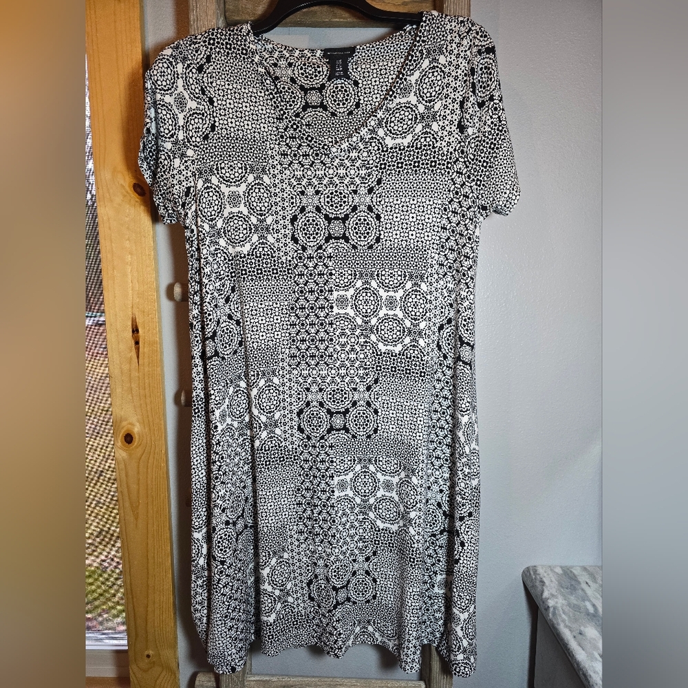 Mercer & Madison Black and White Patterned Dress Plus Size 1X